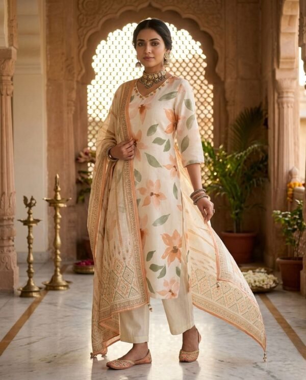 Linen 3PC Set with Handwork on Yoke