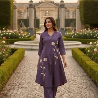 A-Line Cotton 2PC Set with Applique Work