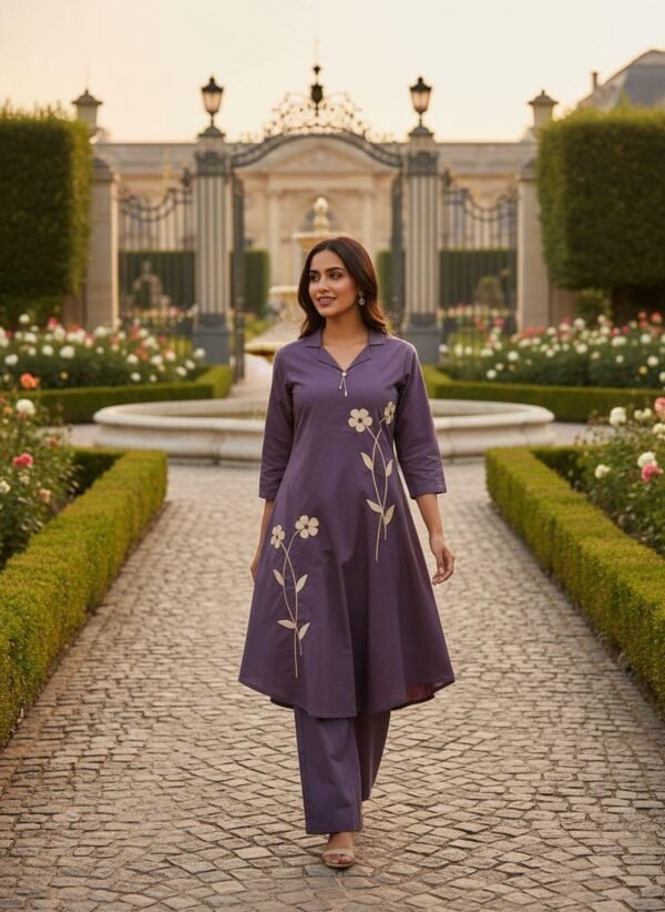A-Line Cotton 2PC Set with Applique Work