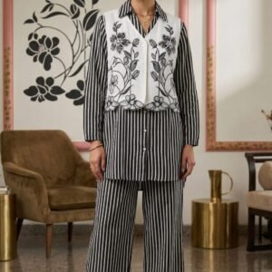 Stylish Cotton 2PC Set with Embroidered Jacket