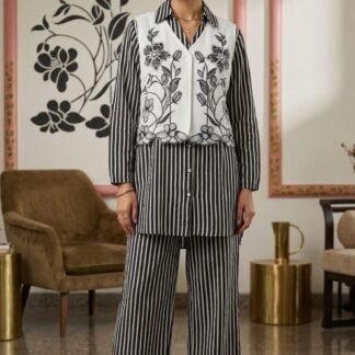 Stylish Cotton 2PC Set with Embroidered Jacket