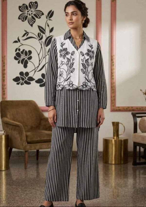 Stylish Cotton 2PC Set with Embroidered Jacket