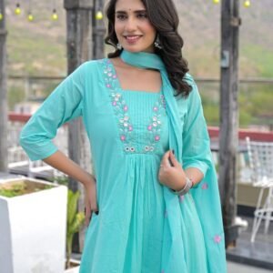 Cotton 3PC Set with Embroidery & Mirror Work