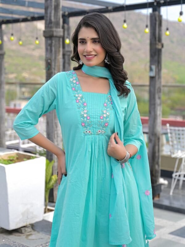 Cotton 3PC Set with Embroidery & Mirror Work