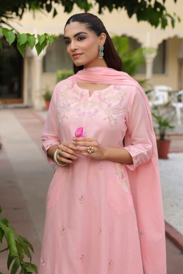 Mul Cotton A-Line 3PC Set with Embroidered Panel