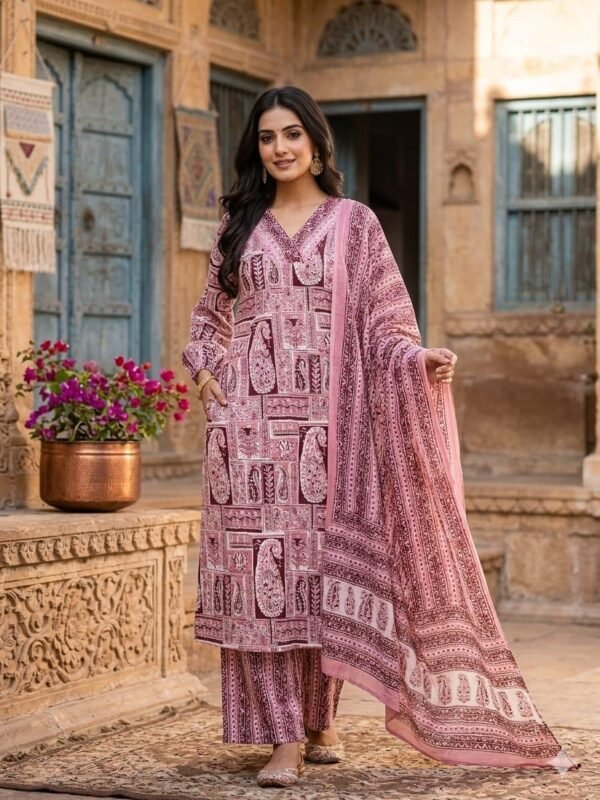 Cotton 3PC Set with Sequins Embellishment