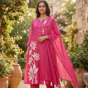 Cotton A-Line 3PC Set with Aari Embroidery