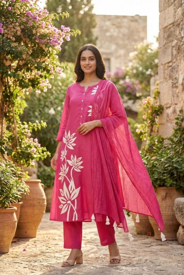 Cotton A-Line 3PC Set with Aari Embroidery