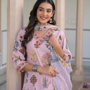 Cotton 3PC Set with Zari Work on Yoke