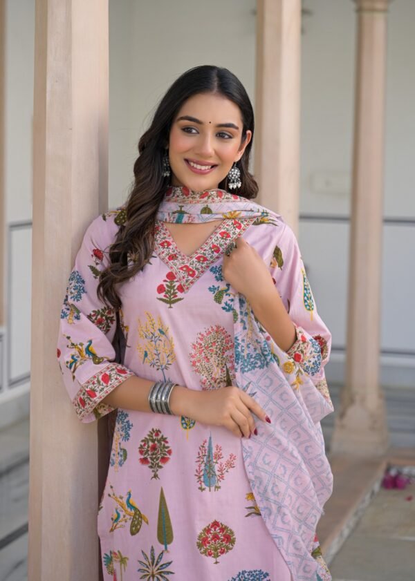 Cotton 3PC Set with Zari Work on Yoke