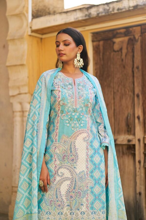 Stylish Cotton 3PC Set with Placement Print & Embroidery