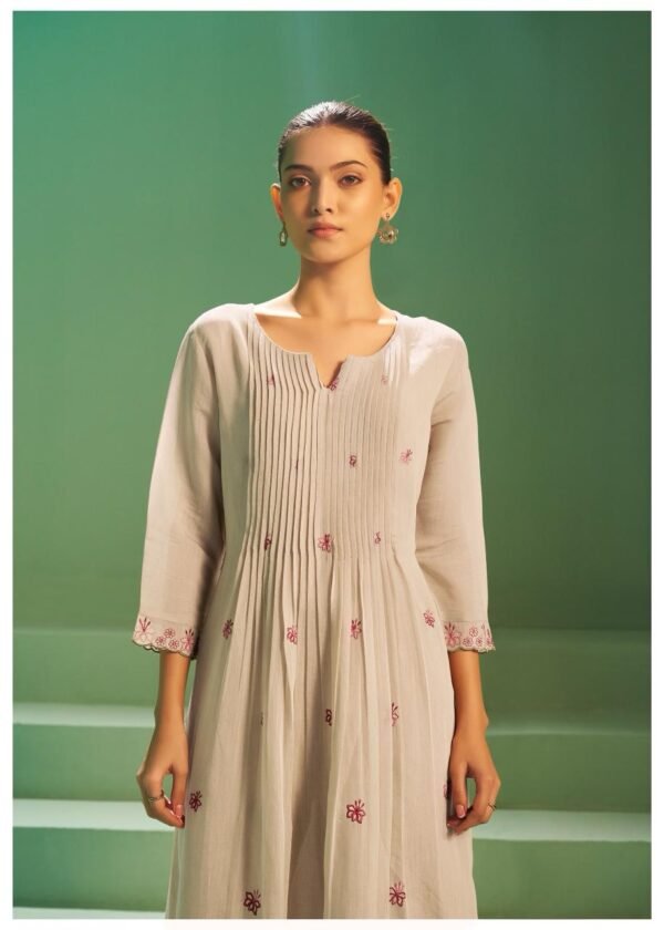 Mul Chanderi A-Line 3PC Set with Full Embroidery