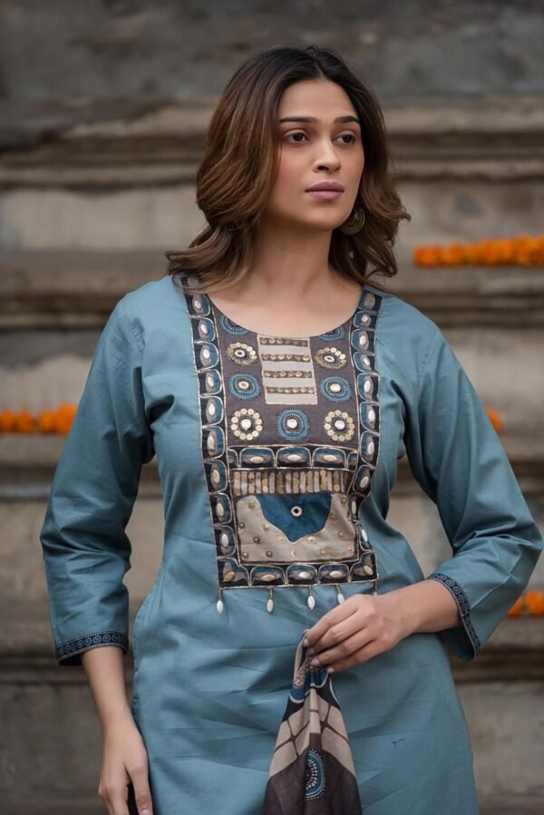 Dabu Cotton 3PC Set with Handwork & Double Pockets