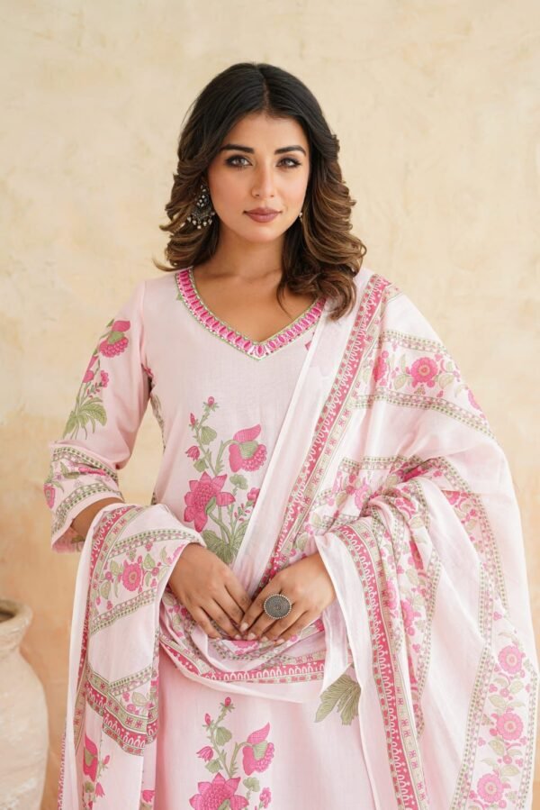 Cotton 3PC Set with Embroidered Yoke & Full Dupatta