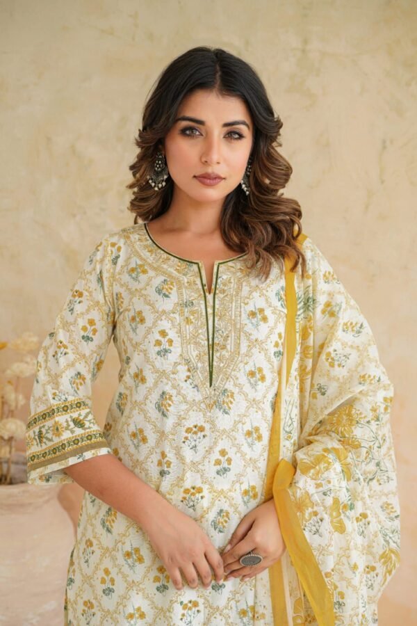 Cotton 3PC Set with Zari Embroidery