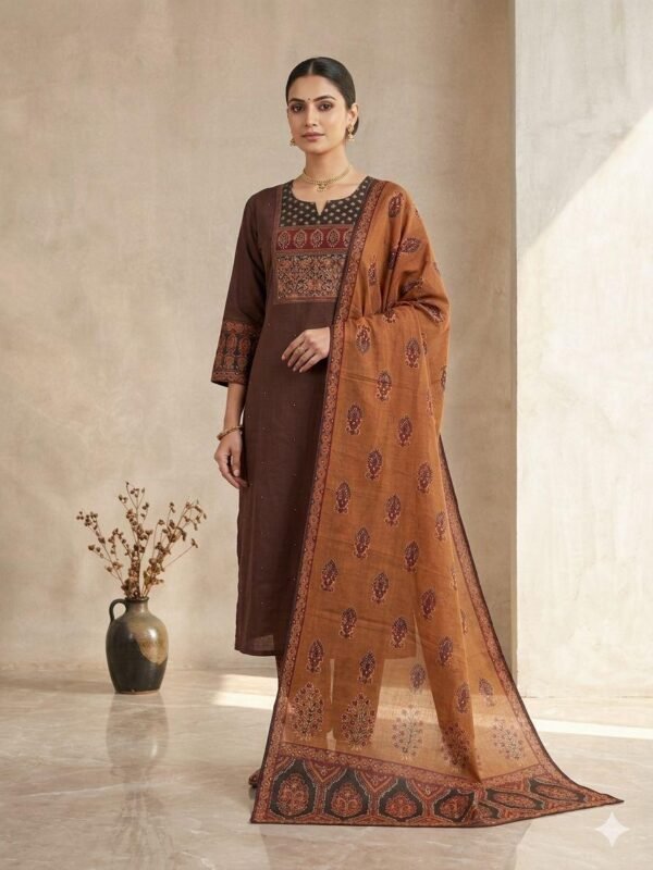 Ajrakh Cotton Flex 3PC Set with Sequins Work