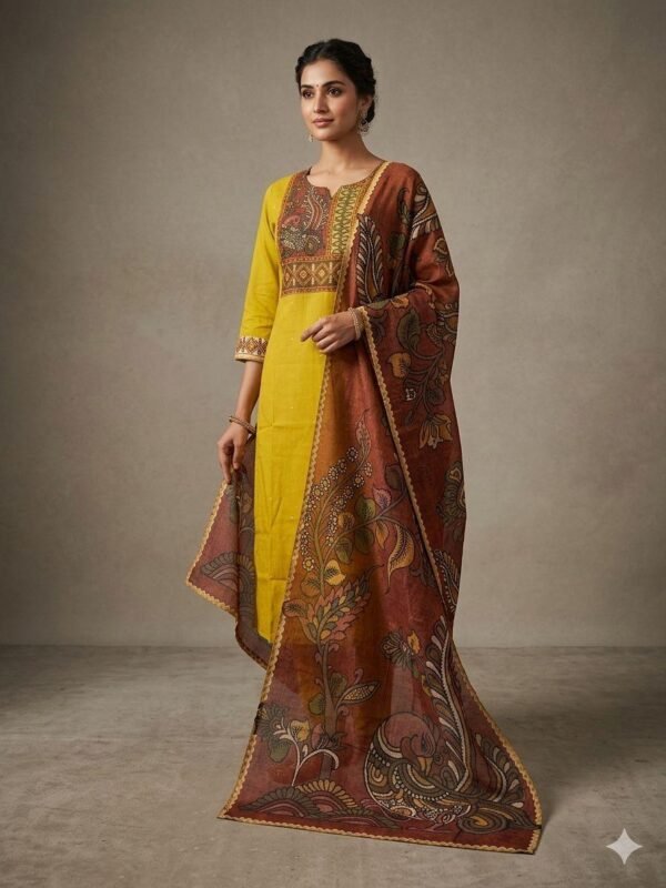 Kalamkari Cotton Flex 3PC Set with Sequins Work