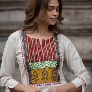 Ajrakh Handloom 3PC Set with Mirror Work