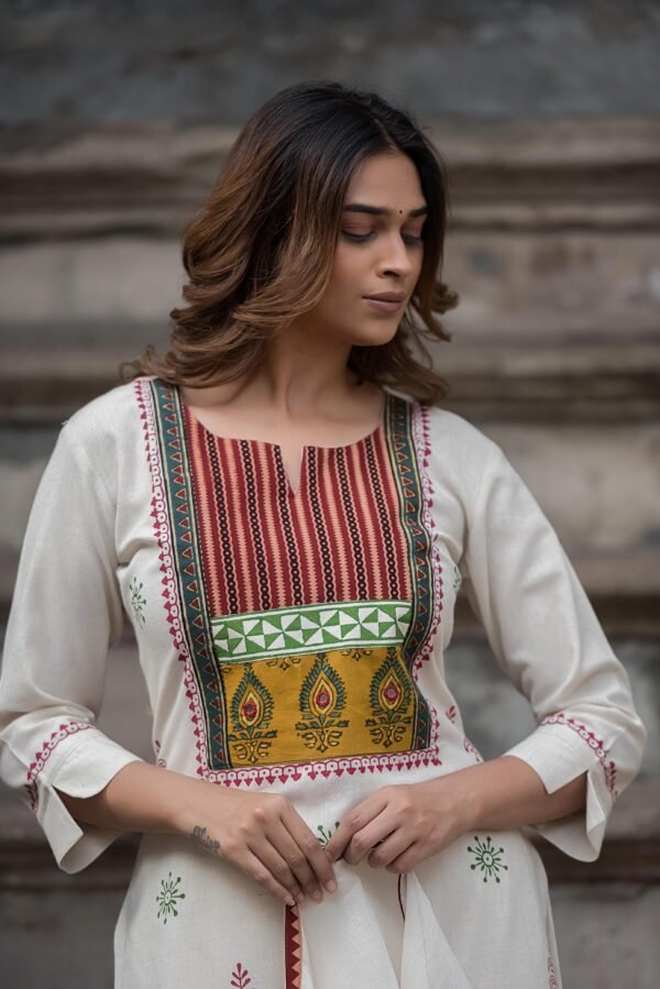 Ajrakh Handloom 3PC Set with Mirror Work