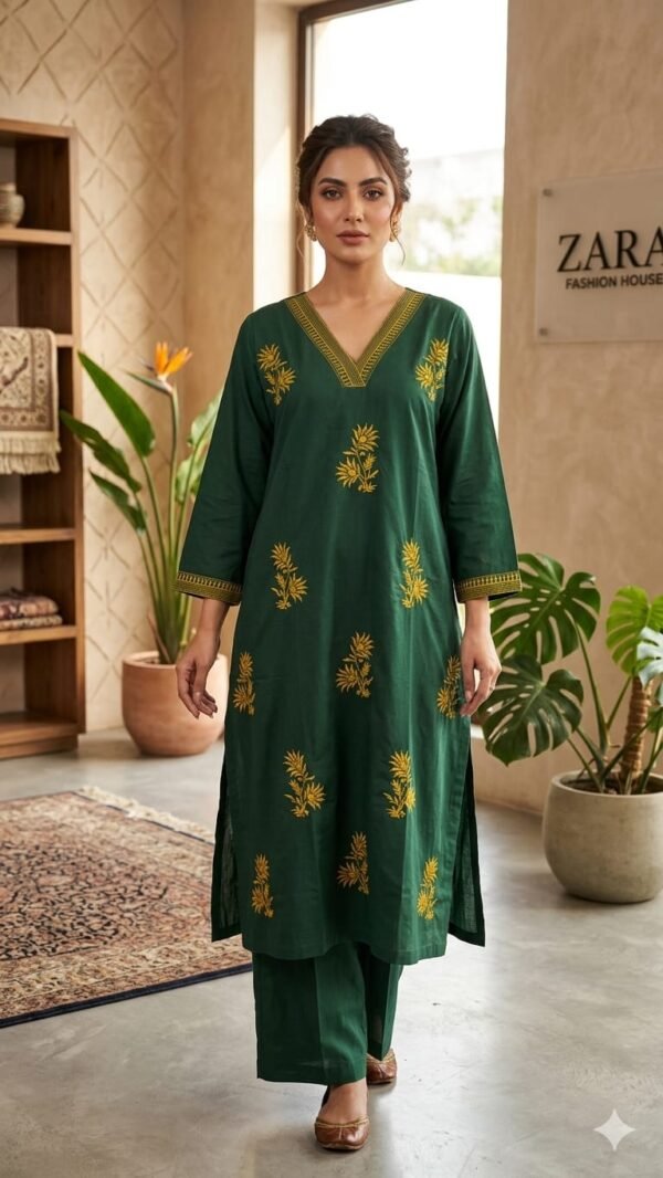 Cotton 2PC Set with Full Embroidery & Palazzo