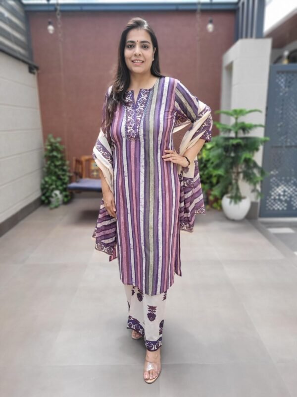 Cotton 3PC Set with Handwork & Full Cotton Dupatta