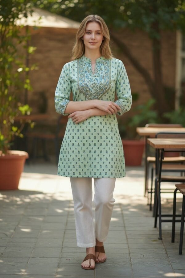 Cotton Tunic with Handwork on Yoke
