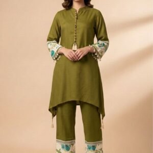 Stylish Premium Rayon Co-Ord Set with Sleeve & Bottom Embroidery