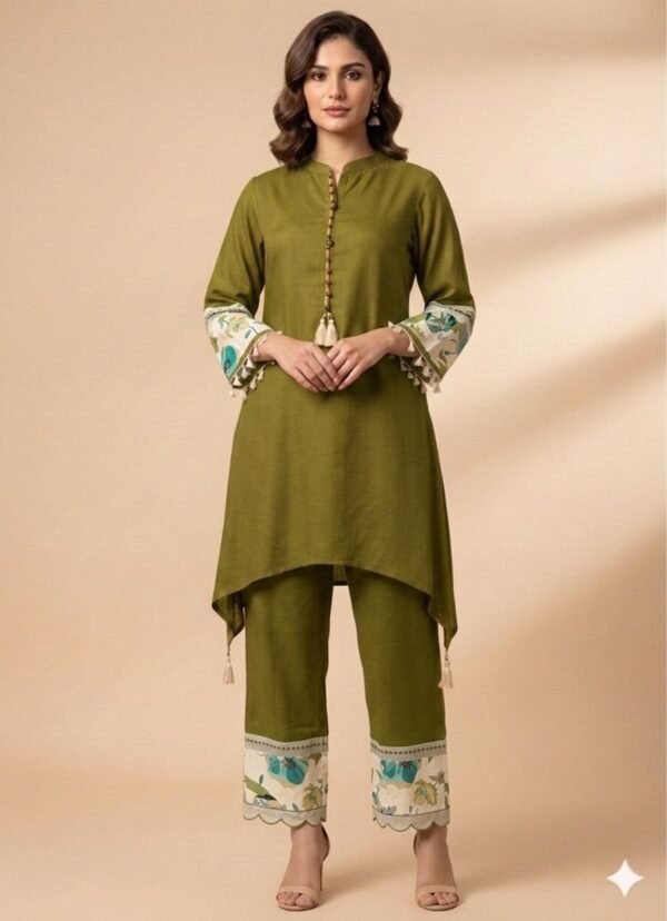 Stylish Premium Rayon Co-Ord Set with Sleeve & Bottom Embroidery