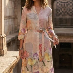 Linen Gown with Digital Print