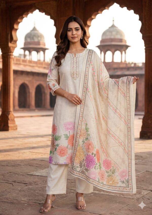 Linen 3PC Set with Handwork & Digital Dupatta