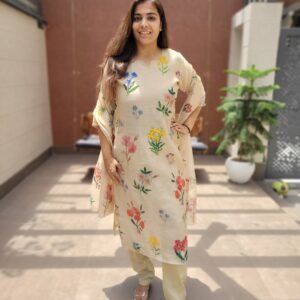 Mul Chanderi Kantha Work 3PC Set