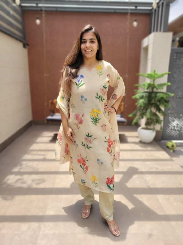 Mul Chanderi Kantha Work 3PC Set