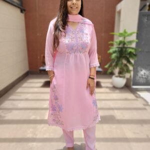 Mul Chanderi Embroidered 3PC Set
