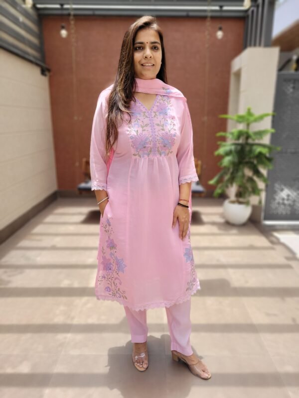 Mul Chanderi Embroidered 3PC Set