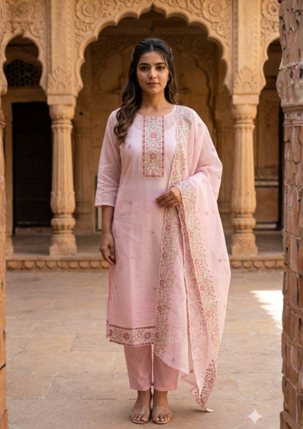 Kota Doriya 3PC Set with Embroidered Kurta & Dupatta