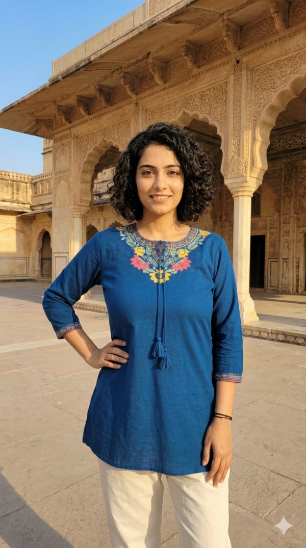 Cotton Slub Embroidered Tunic