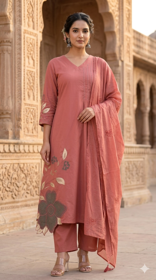 Cotton A-Line 3PC Set with Applique Work