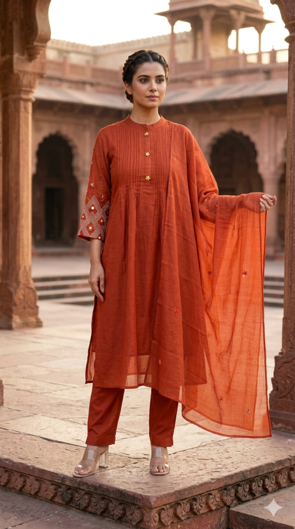 Mul Chanderi Handwork 3PC Set
