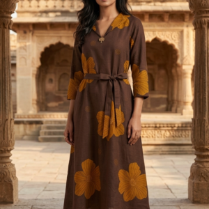 Cotton Flex Midi Gown with Belt