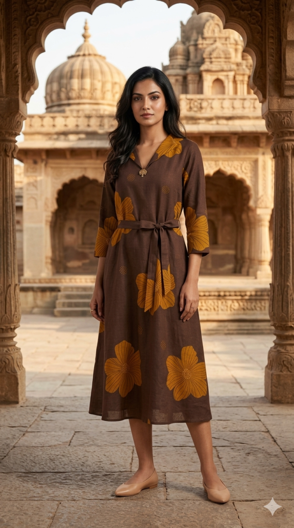 Cotton Flex Midi Gown with Belt
