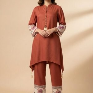 Stylish Premium Rayon Co-Ord Set with Sleeve & Bottom Embroidery