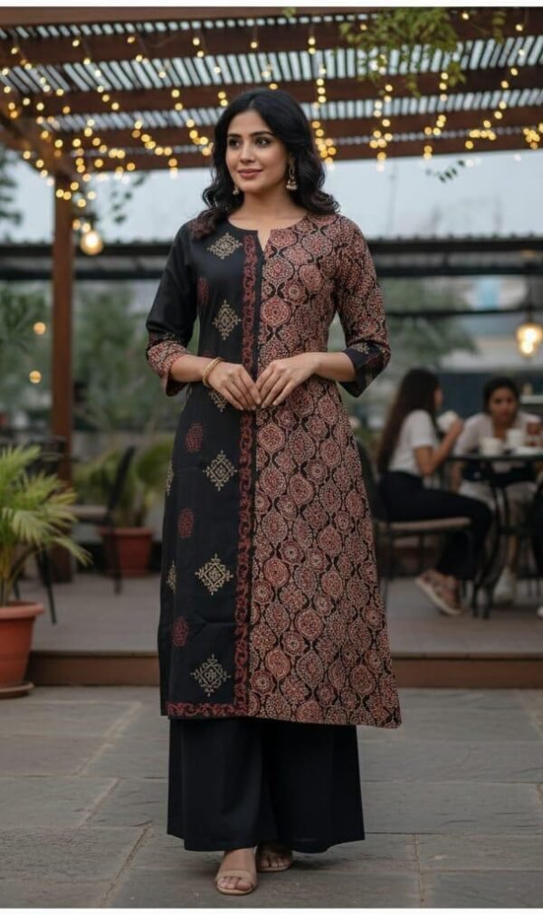 Ajrakh 2PC Set in Dabu Cotton with Half & Half Concept