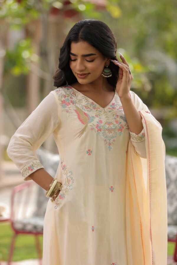 A-Line Mul Cotton 3PC Set with Full Embroidery