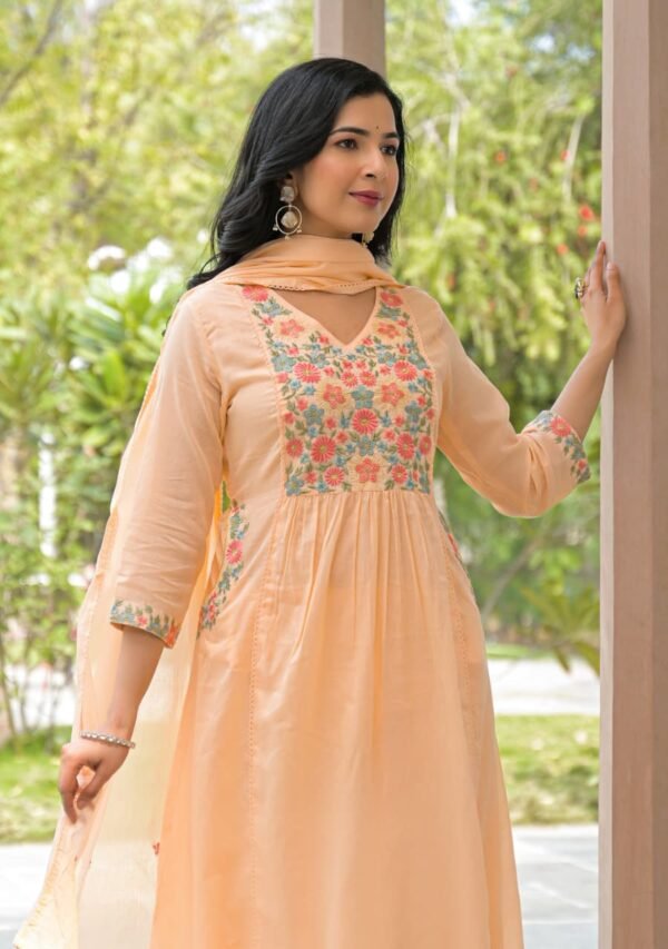 A-Line Mul Cotton 3PC Set with Full Embroidery