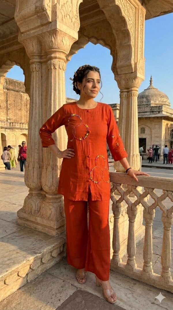 Handwork Co-Ord Set in Mul Chanderi Fabric