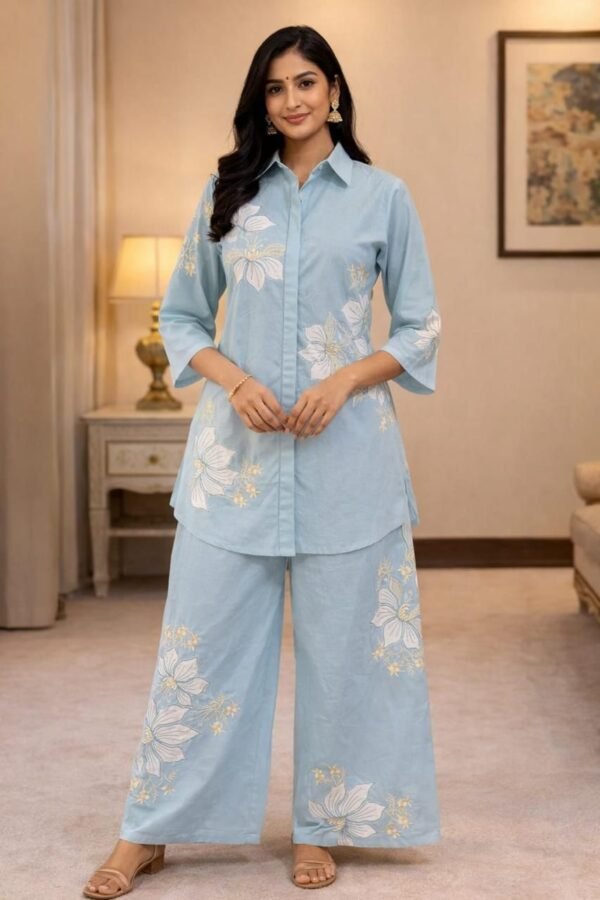 Cotton Co-Ord Set with Embroidery & Applique Work