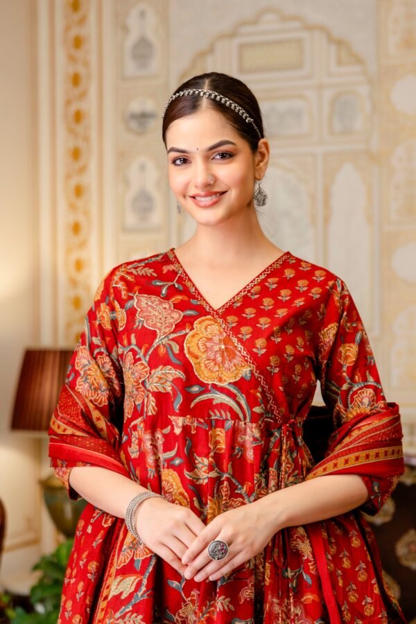 Angrakha Anarkali Cotton 3PC Set