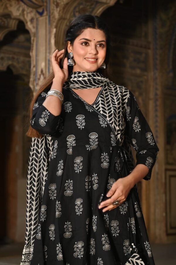 Angrakha Anarkali Cotton 3PC Set