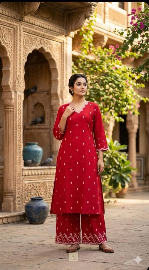 A-Line Cotton 2PC Set with Embroidered Kurta & Palazzo
