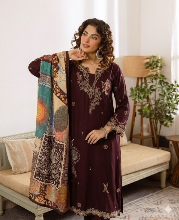 German Rayon Embroidered 3PC Suit Set